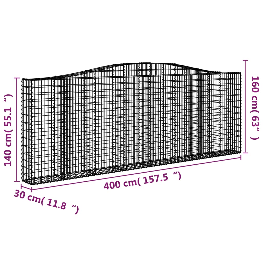 Coșuri gabion arcuite 15 buc. 400x30x140/160 cm fier galvanizat GartenMobel Dekor