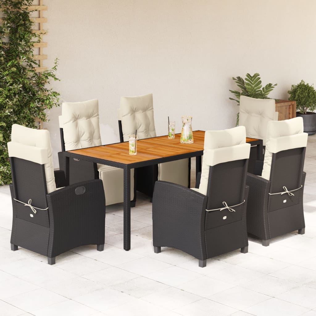 Set mobilier de grădină cu perne, 7 piese, negru, poliratan GartenMobel Dekor