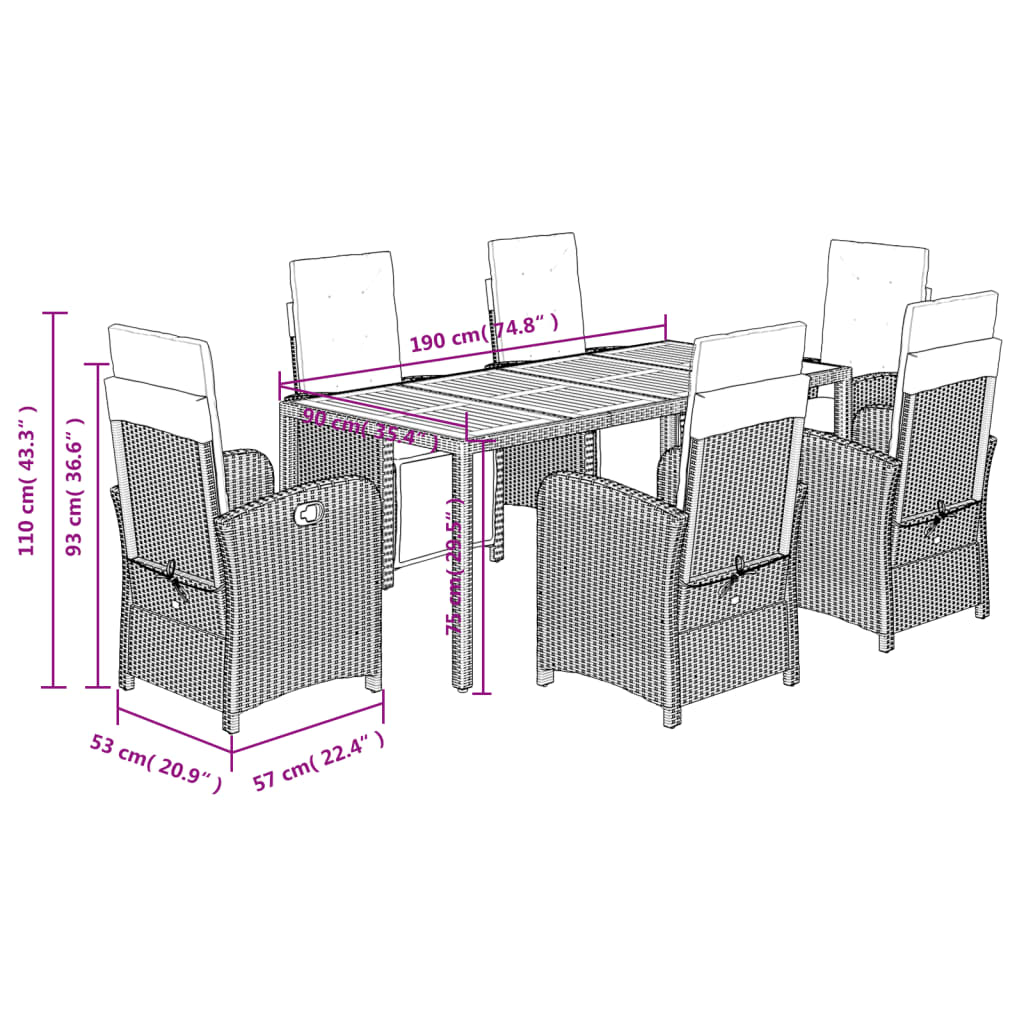 Set mobilier de grădină cu perne, 7 piese, negru, poliratan GartenMobel Dekor