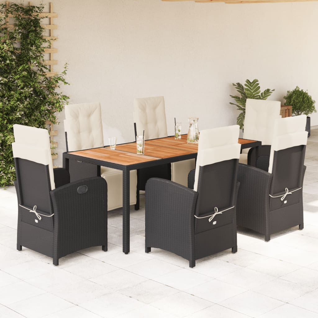 Set mobilier de grădină cu perne, 7 piese, negru, poliratan GartenMobel Dekor