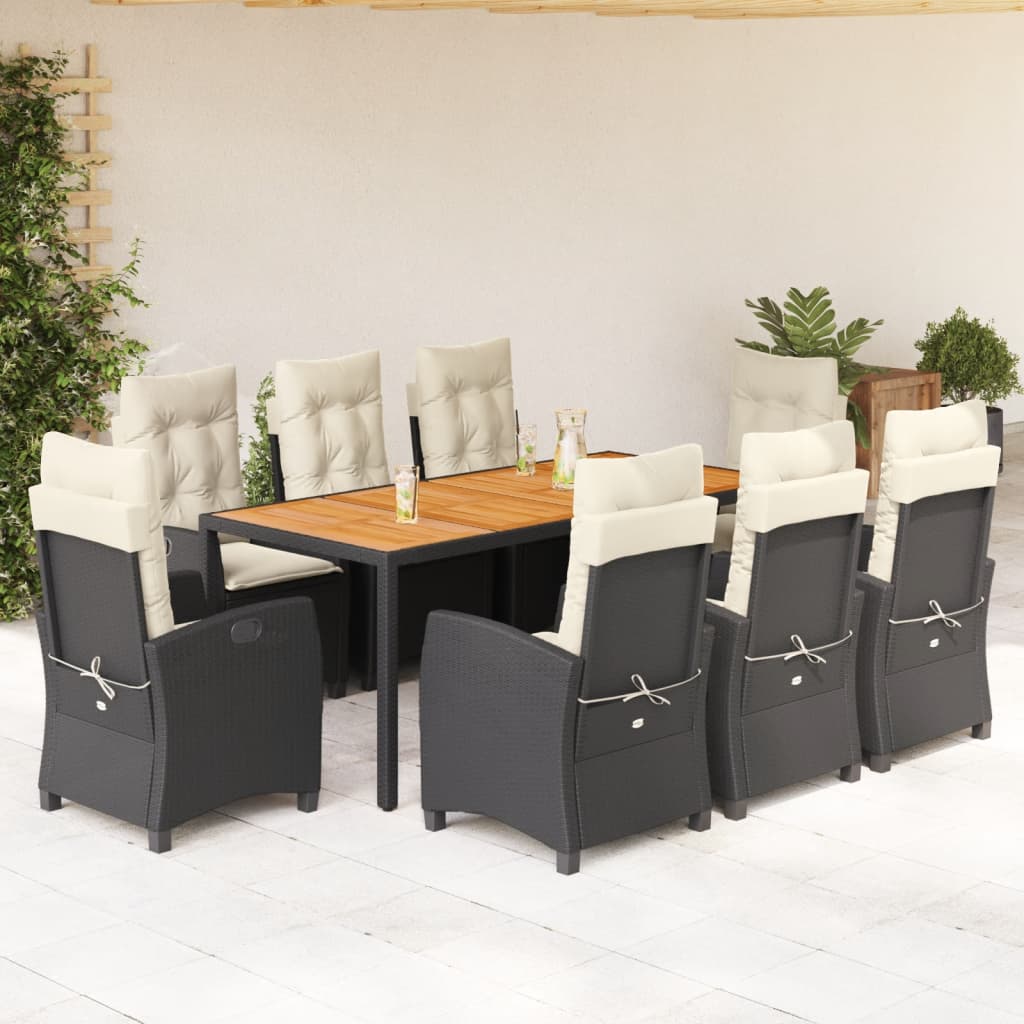 Set mobilier de grădină cu perne, 9 piese, negru, poliratan GartenMobel Dekor