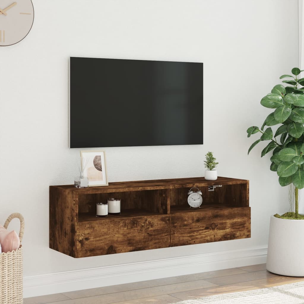 Comodă TV de perete, stejar fumuriu, 100x30x30cm,lemn prelucrat GartenMobel Dekor