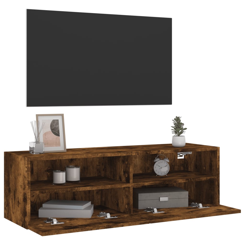 Comodă TV de perete, stejar fumuriu, 100x30x30cm,lemn prelucrat GartenMobel Dekor
