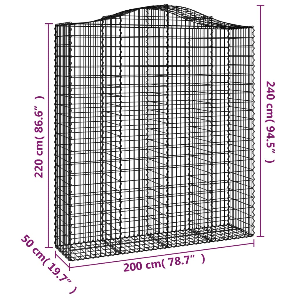 Coșuri gabion arcuite, 12 buc 200x50x220/240cm, fier galvanizat GartenMobel Dekor
