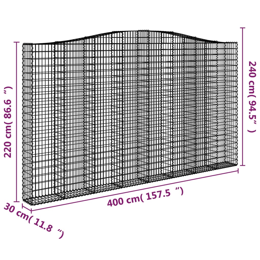 Coșuri gabion arcuite, 6 buc, 400x30x220/240cm, fier galvanizat GartenMobel Dekor