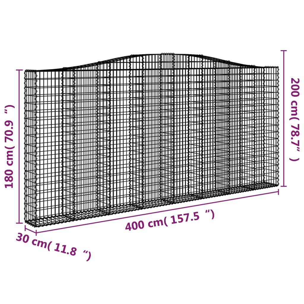 Coșuri gabion arcuite 2 buc, 400x30x180/200 cm, fier galvanizat GartenMobel Dekor