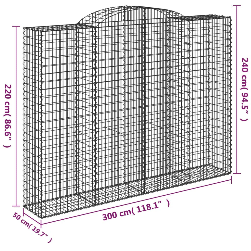Coșuri gabion arcuite, 9 buc, 300x50x220/240cm, fier galvanizat GartenMobel Dekor