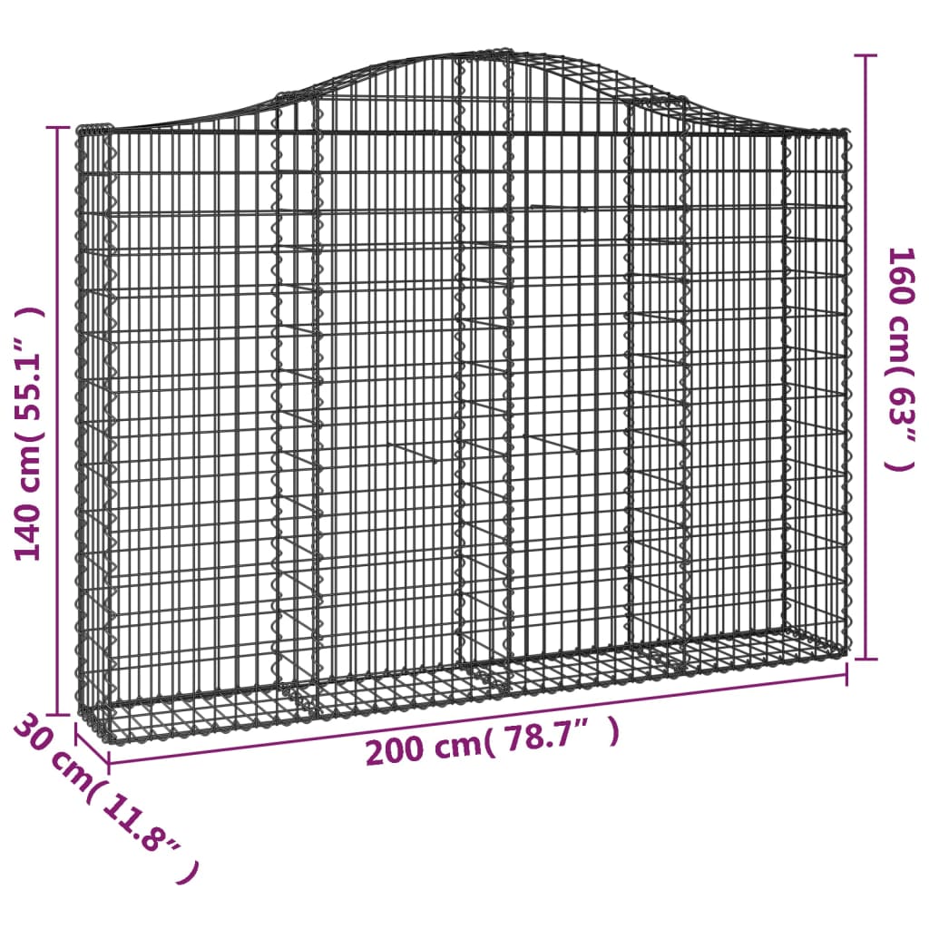 Coșuri gabion arcuite 2 buc, 200x30x140/160cm, fier galvanizat GartenMobel Dekor