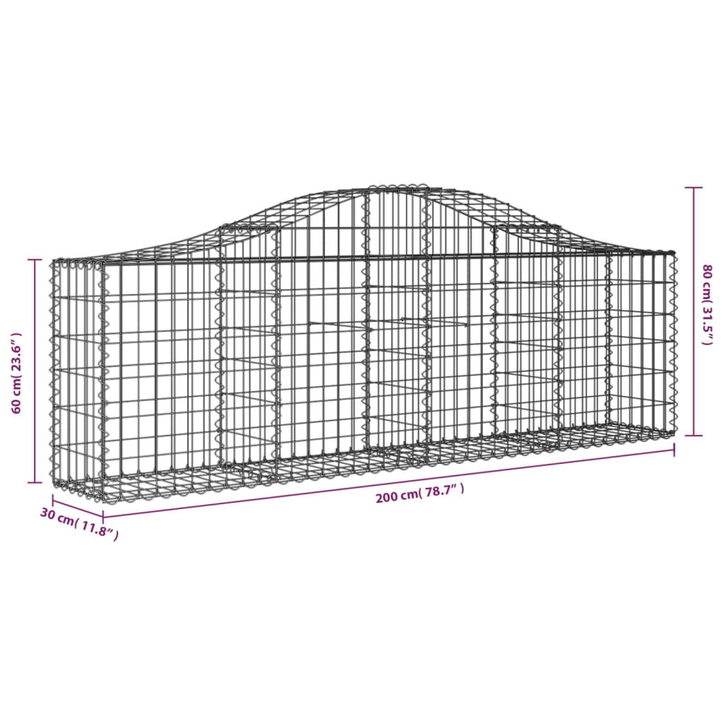 Coșuri gabion arcuite 25 buc, 200x30x60/80 cm, fier galvanizat GartenMobel Dekor