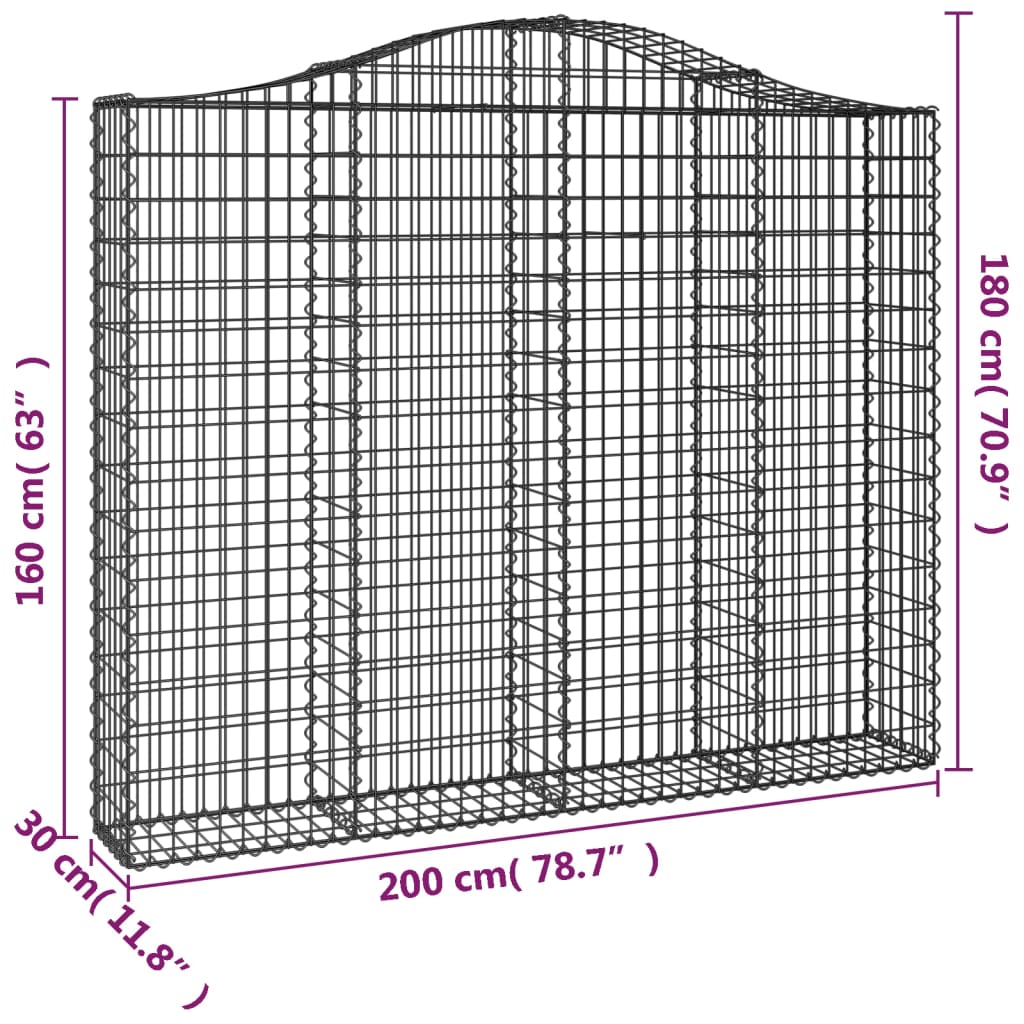 Coșuri gabion arcuite 7 buc, 200x30x160/180 cm, fier galvanizat GartenMobel Dekor
