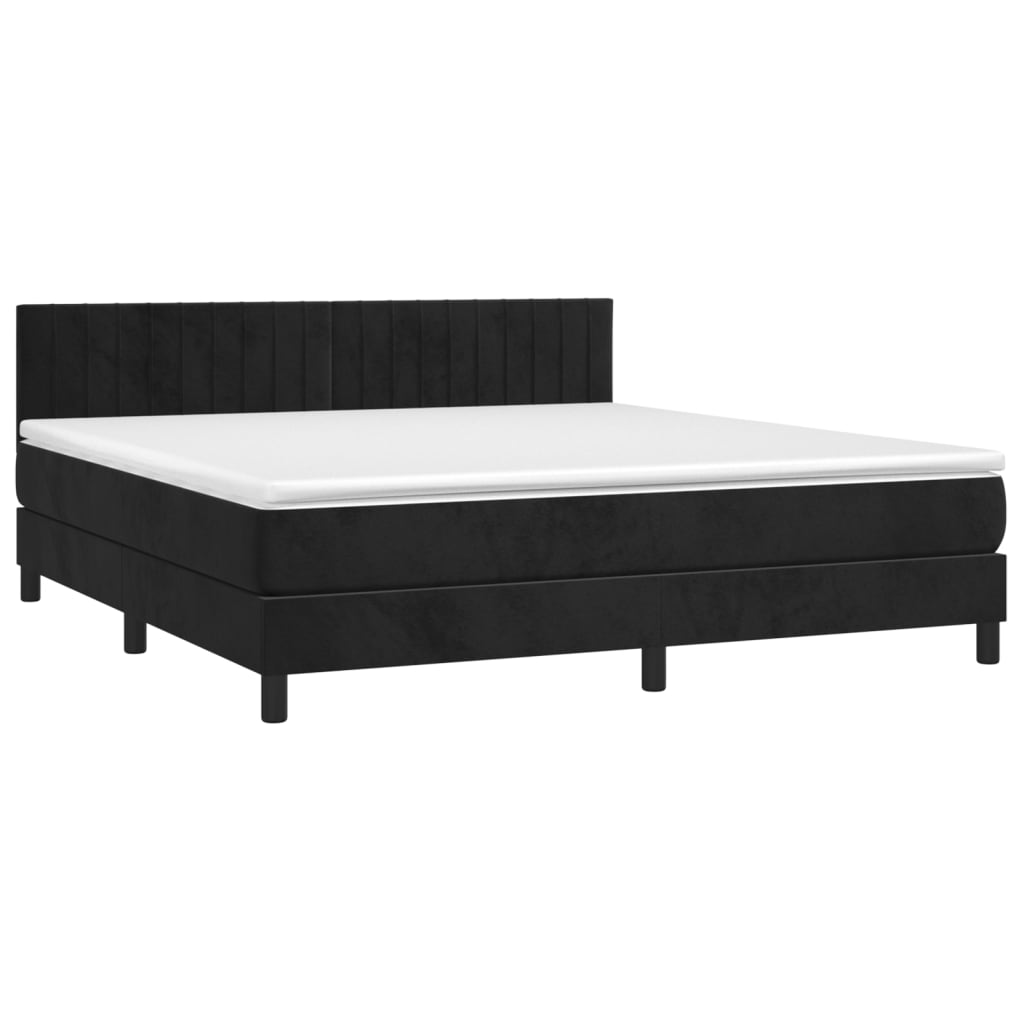 Pat box spring cu saltea, negru, 160x200 cm, catifea GartenMobel Dekor