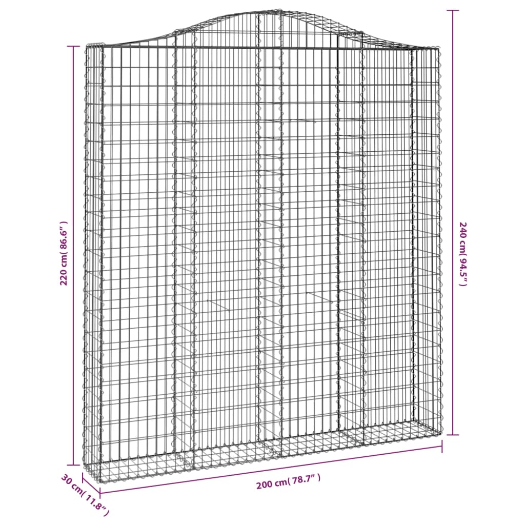 Coșuri gabion arcuite, 2 buc 200x30x220/240cm, fier galvanizat GartenMobel Dekor