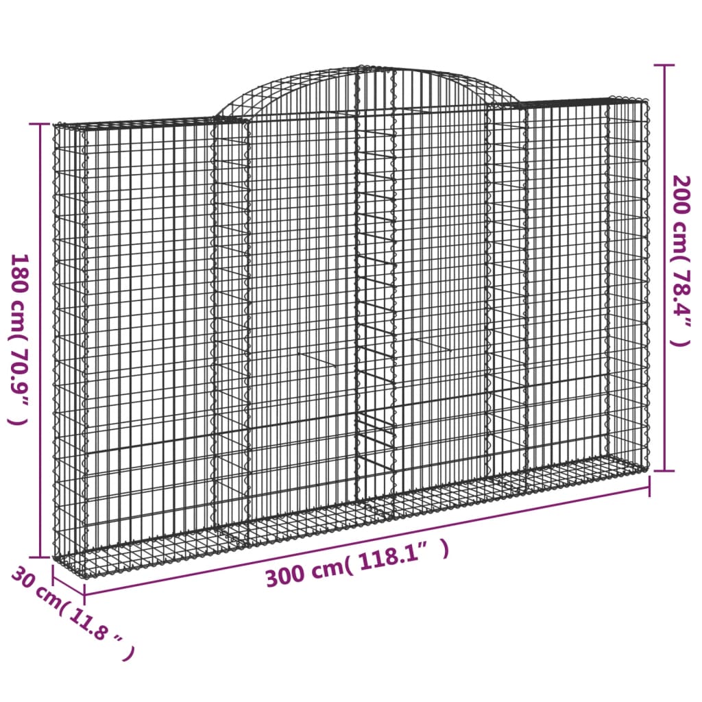 Coșuri gabion arcuite 5 buc, 300x30x180/200 cm, fier galvanizat GartenMobel Dekor