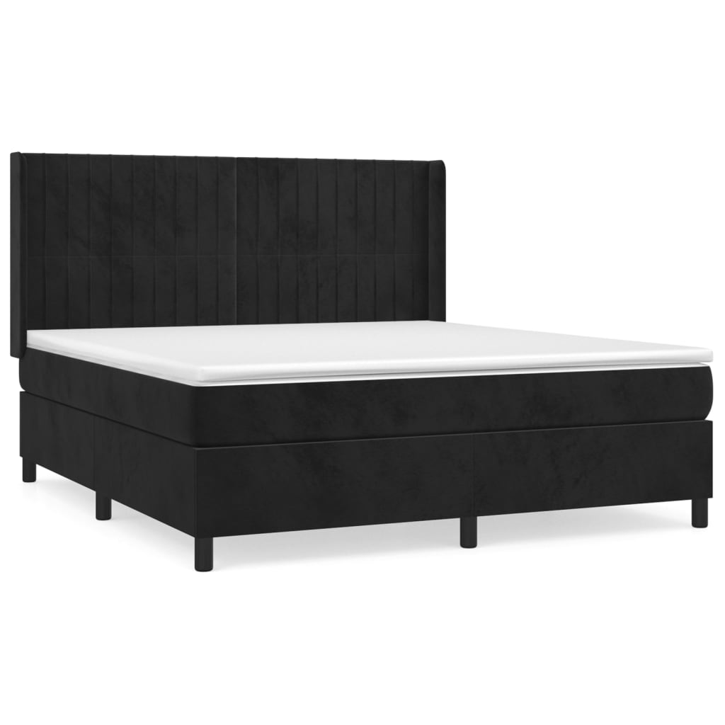 Pat box spring cu saltea, negru, 160x200 cm, catifea GartenMobel Dekor