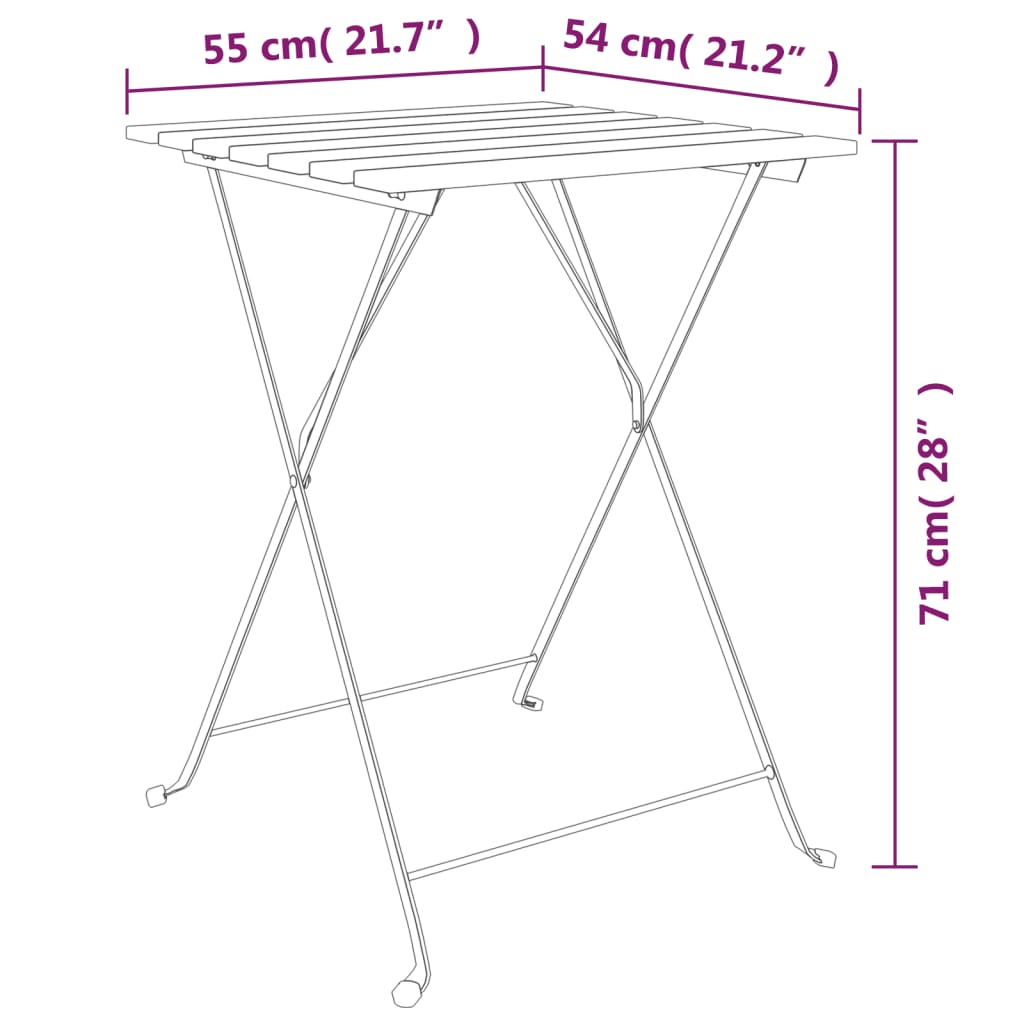 Masa de bistro pliabilă, 55x54x71 cm, lemn masiv de tec și oțel GartenMobel Dekor