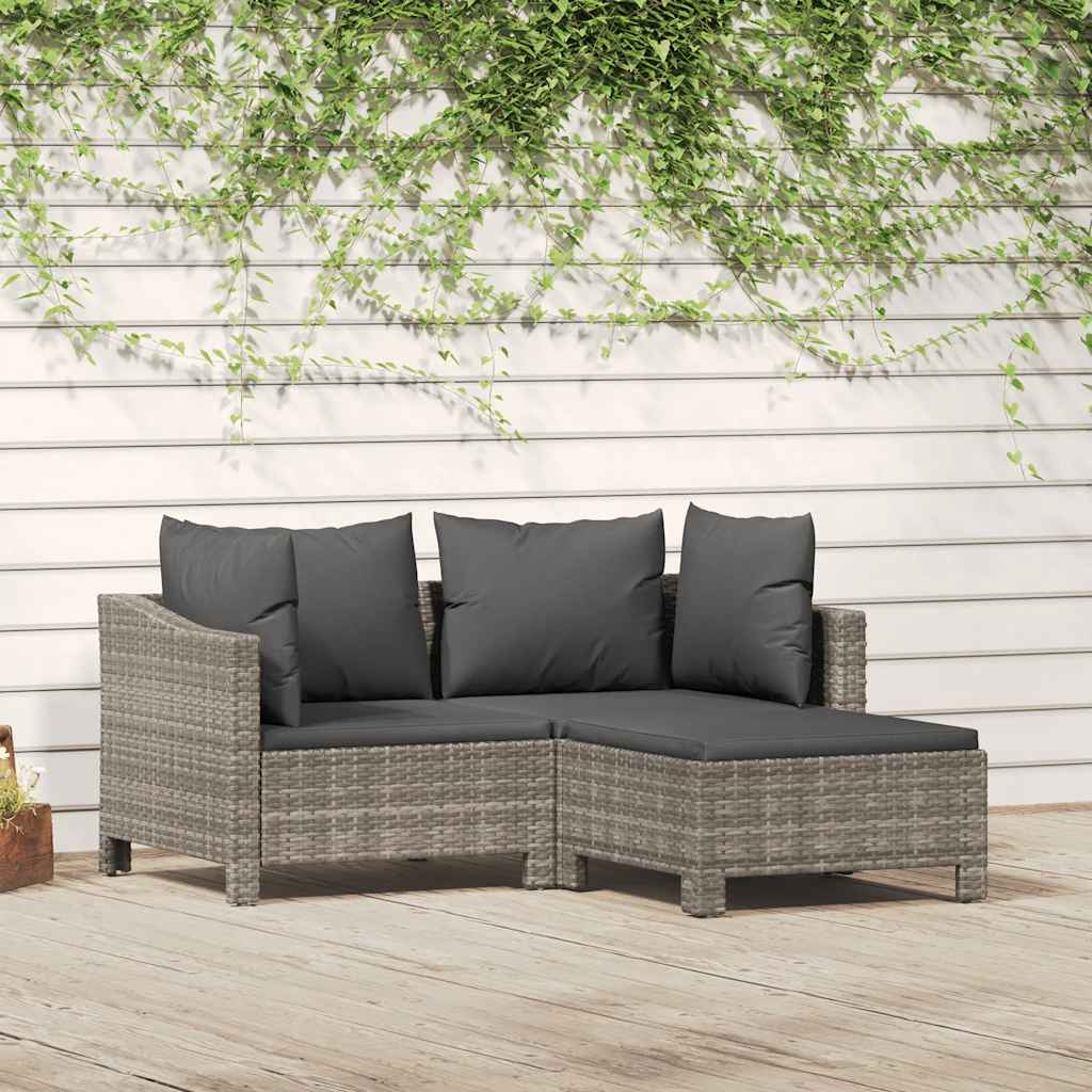 Set mobilier de grădină cu perne, 3 piese, gri, poliratan GartenMobel Dekor