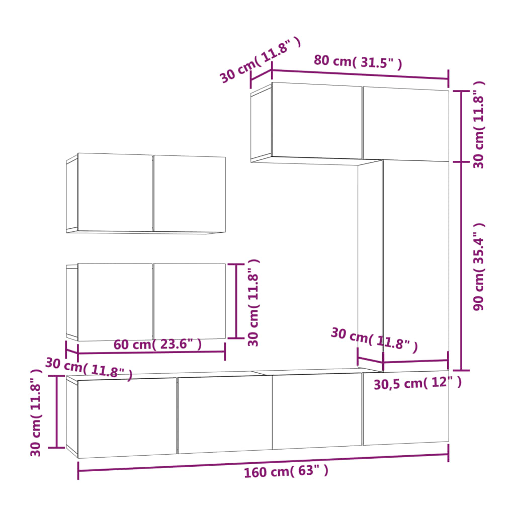 Set dulap TV, 6 piese, alb, lemn prelucrat GartenMobel Dekor