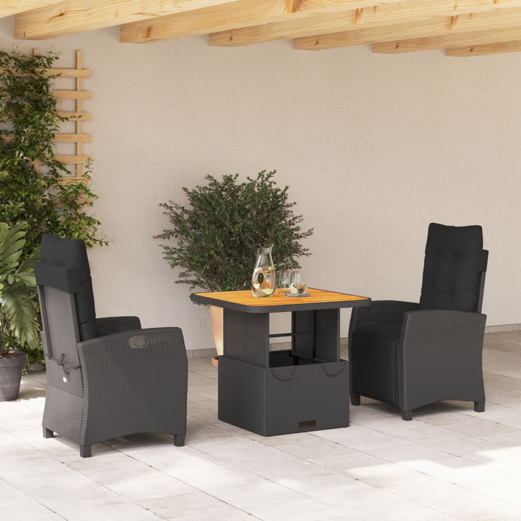 Set mobilier de grădină cu perne, 3 piese, negru, poliratan GartenMobel Dekor