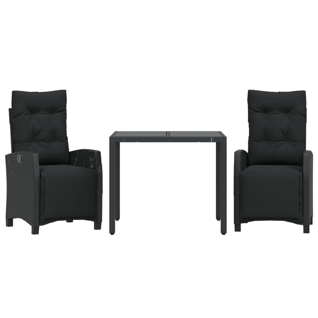 Set mobilier de grădină cu perne, 3 piese, negru, poliratan GartenMobel Dekor