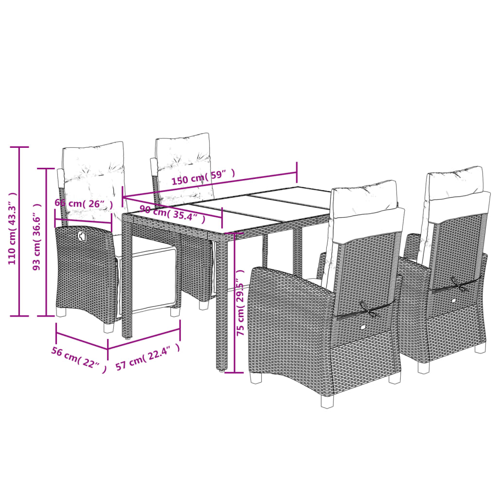 Set mobilier de grădină cu perne, 5 piese, negru, poliratan GartenMobel Dekor