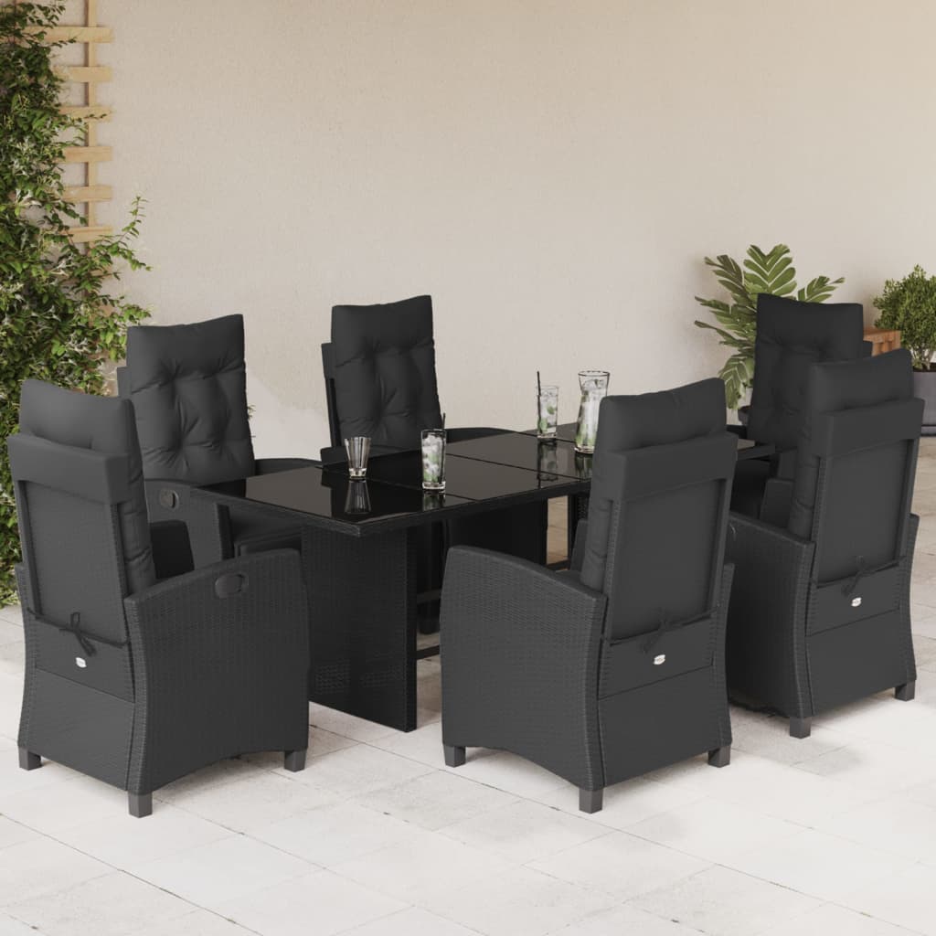 Set mobilier de grădină cu perne, 7 piese, negru, poliratan GartenMobel Dekor