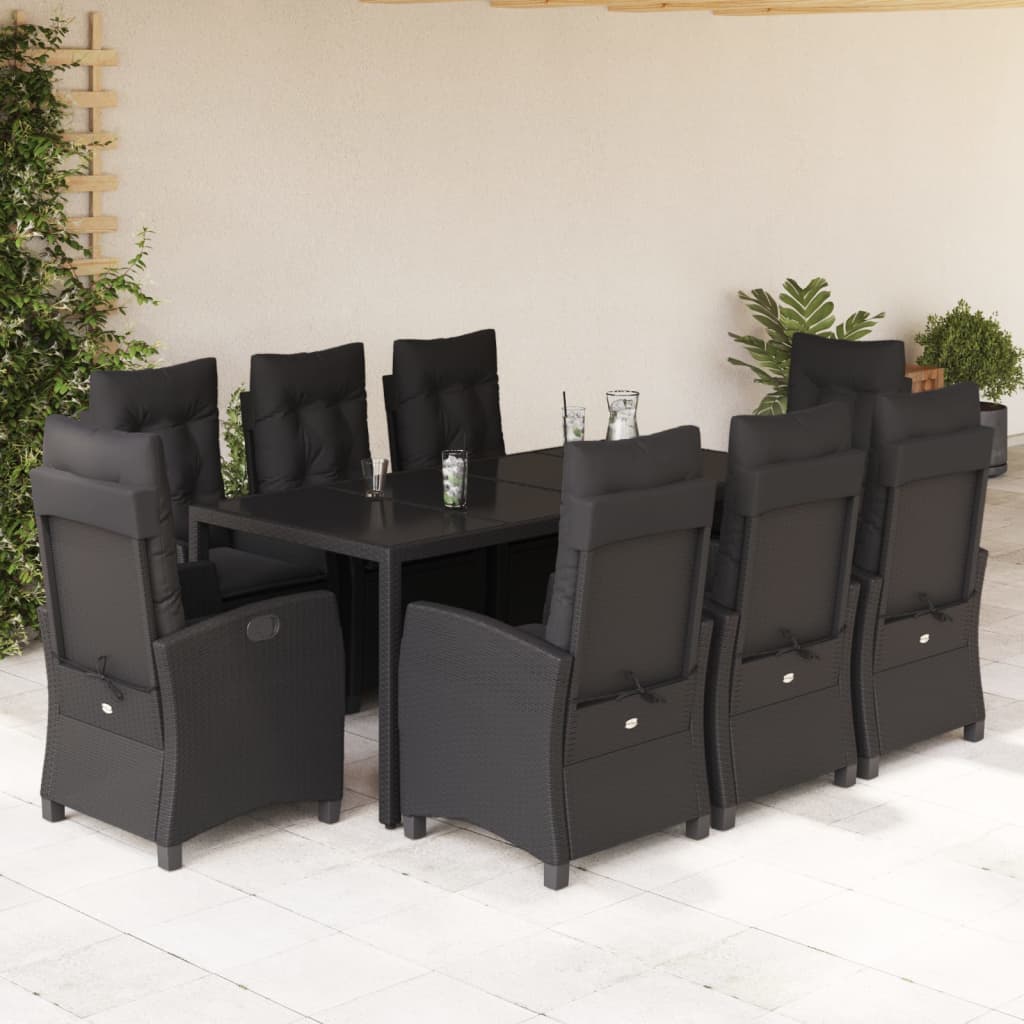 Set mobilier de grădină cu perne, 9 piese, negru, poliratan GartenMobel Dekor