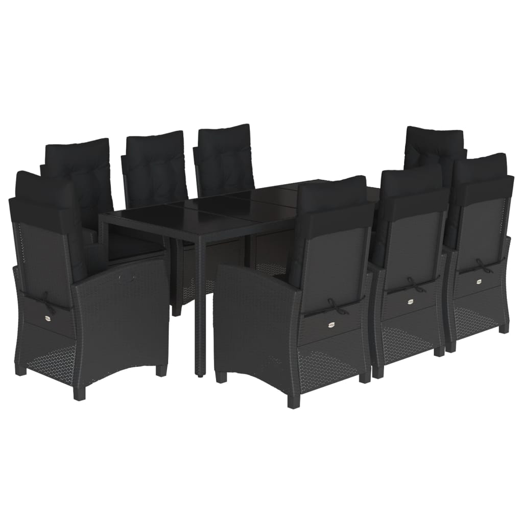 Set mobilier de grădină cu perne, 9 piese, negru, poliratan GartenMobel Dekor