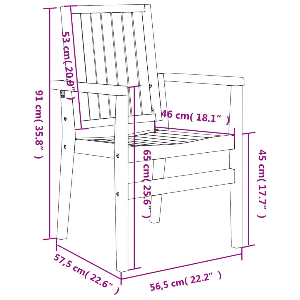 Scaune grădină stivuibile 2 buc. 56,5x57,5x91 cm lemn masiv tec GartenMobel Dekor