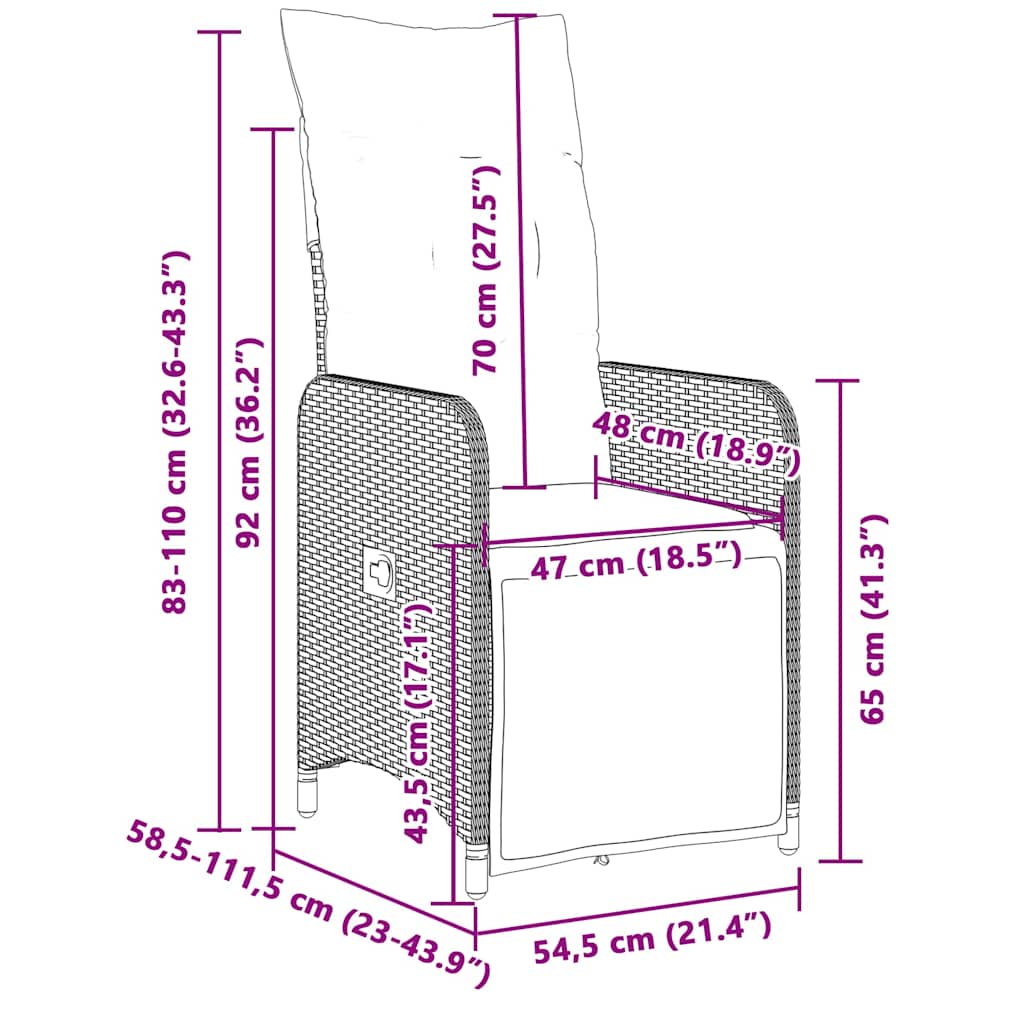 Set bistro de grădină, 7 piese, cu perne, negru, poliratan GartenMobel Dekor