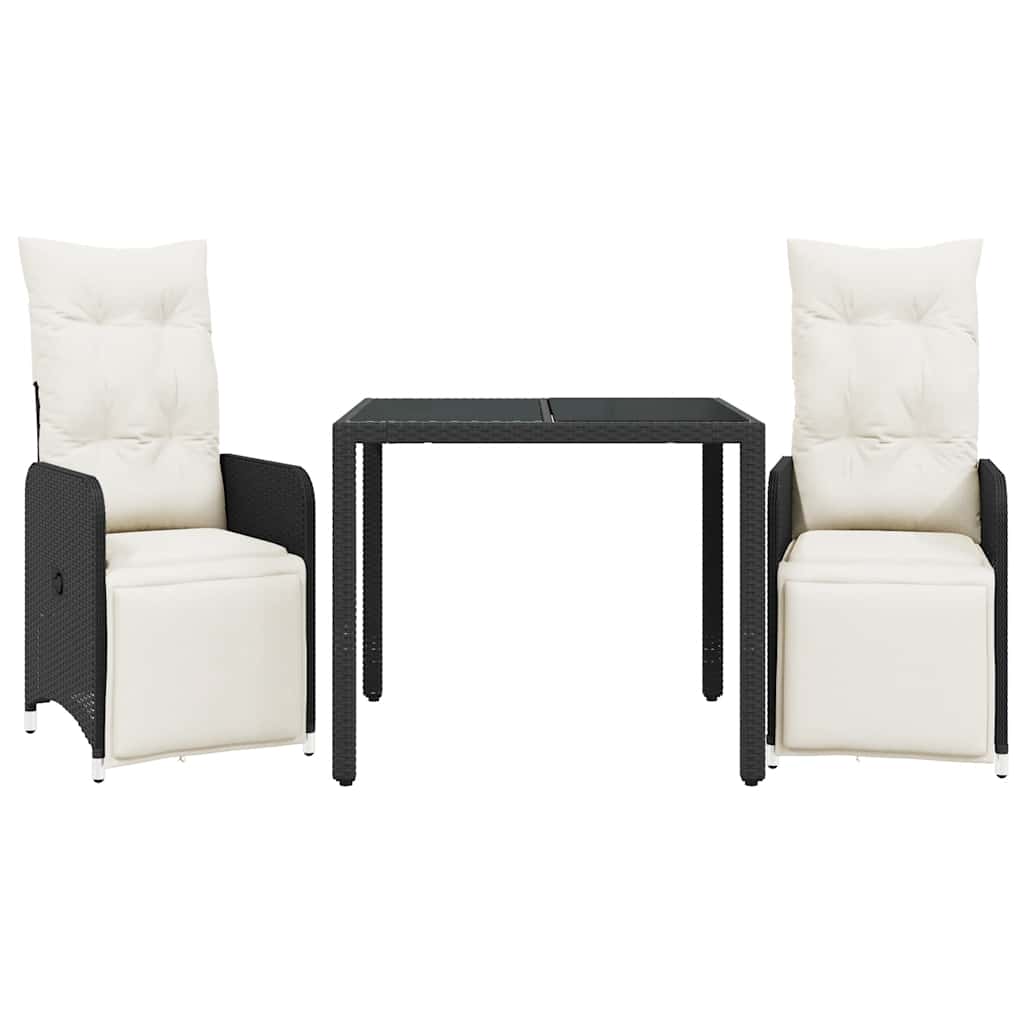 Set bistro de grădină cu perne, 3 piese, negru, poliratan GartenMobel Dekor