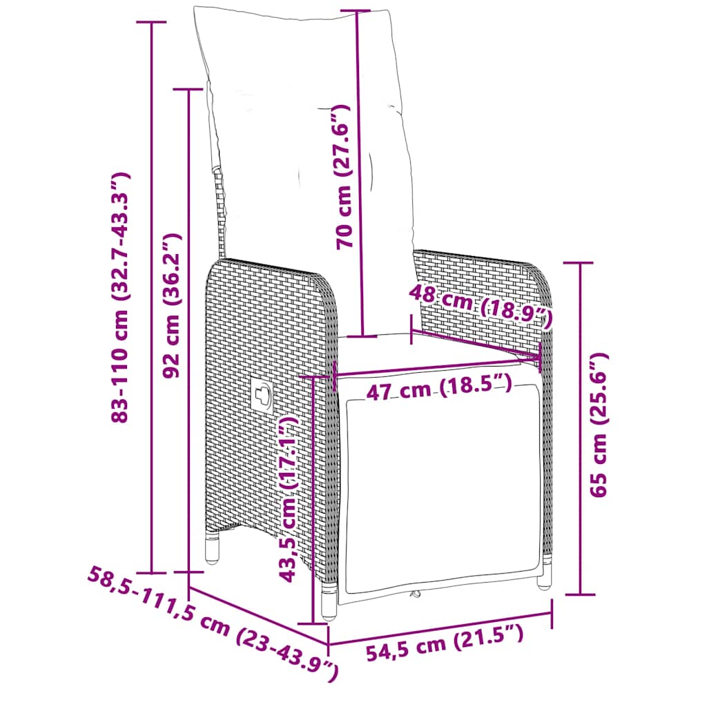 Set bistro de grădină cu perne, 3 piese, negru, poliratan GartenMobel Dekor
