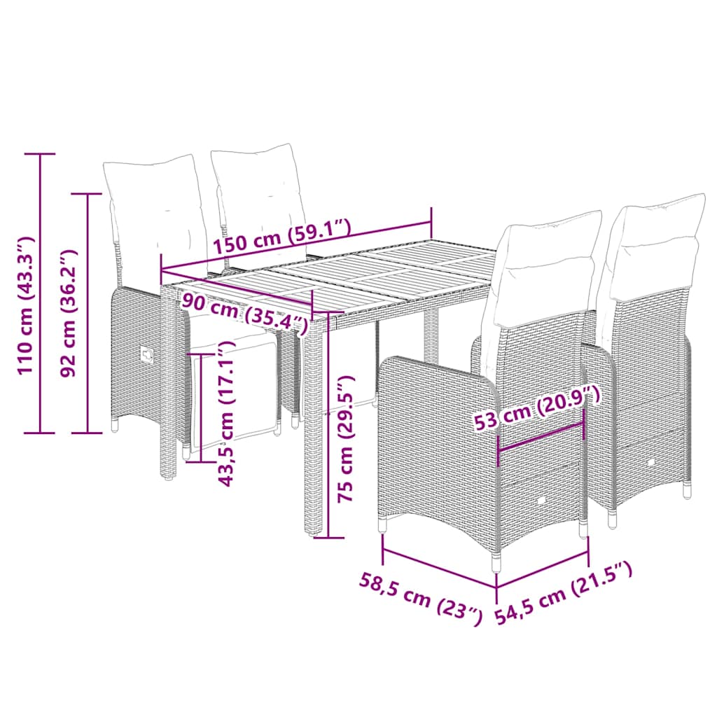 Set bistro de grădină cu perne, 5 piese, negru, poliratan GartenMobel Dekor
