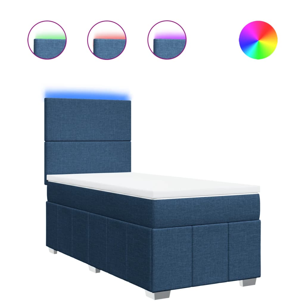 Pat box spring cu saltea, albastru, 90x190 cm, textil GartenMobel Dekor