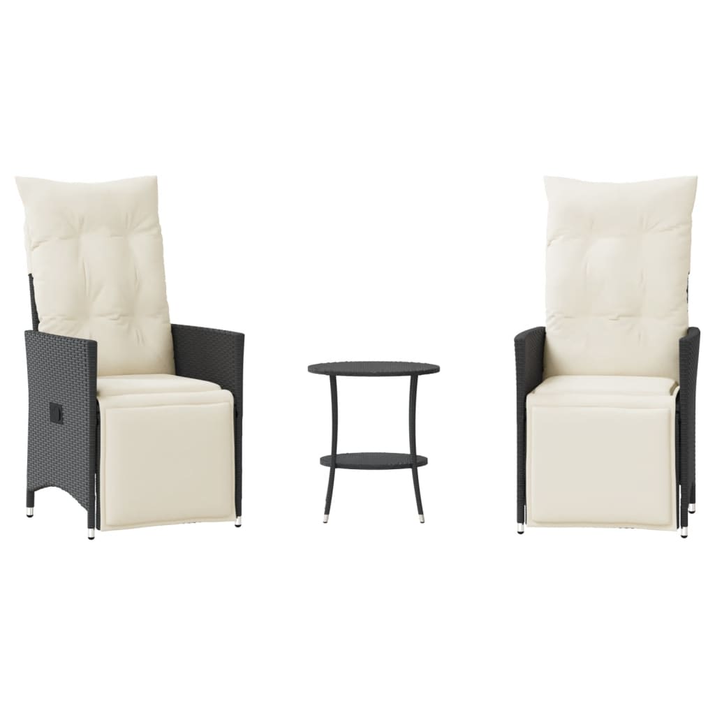 Set bistro cu perne, 3 piese, negru, poliratan GartenMobel Dekor