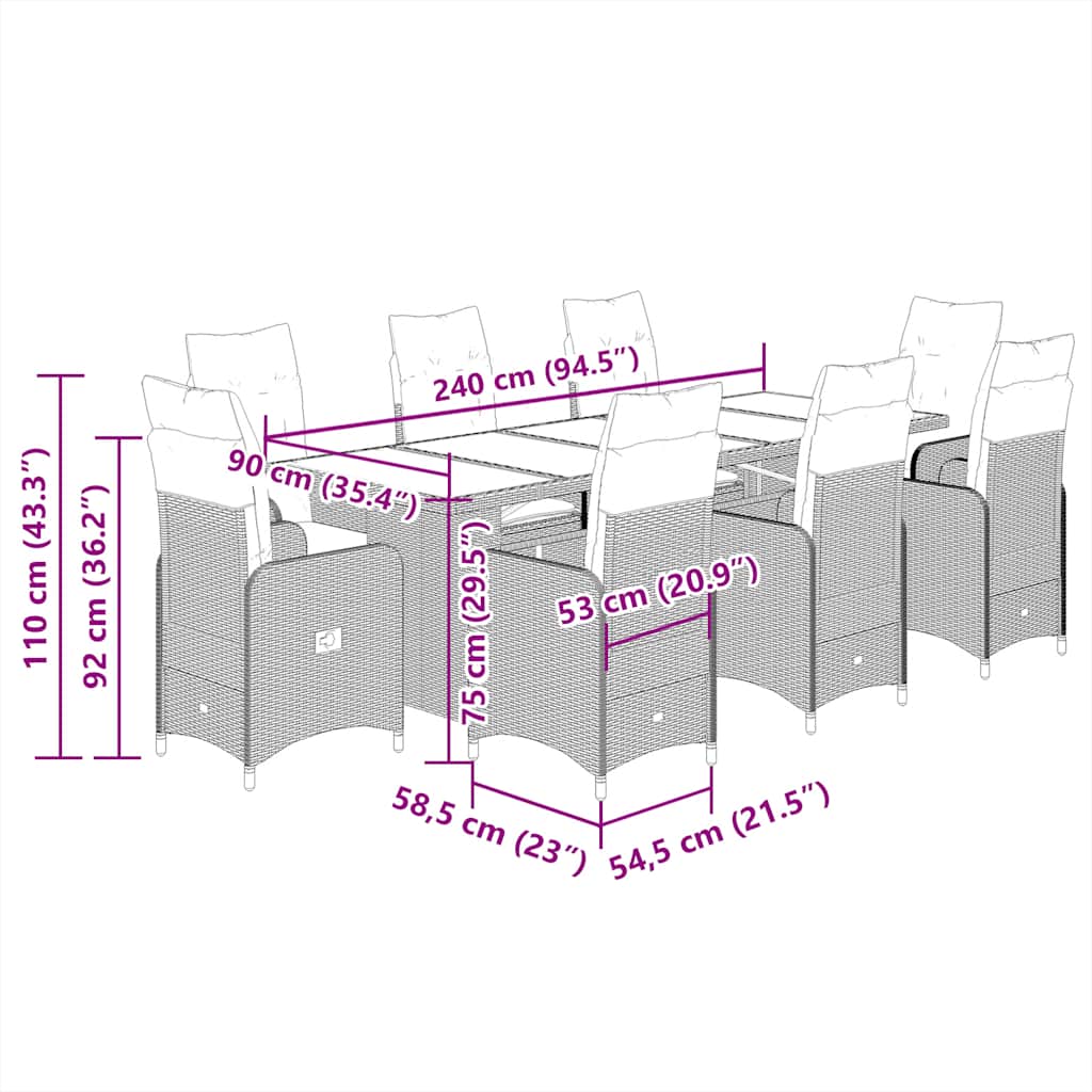 Set bistro de grădină cu perne, 9 piese, maro, poliratan GartenMobel Dekor