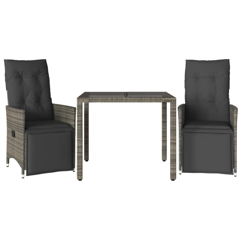 Set bistro de grădină cu perne, 3 piese, gri, poliratan GartenMobel Dekor
