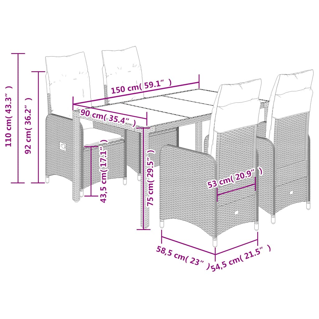 Set bistro de grădină cu perne, 5 piese, negru, poliratan GartenMobel Dekor