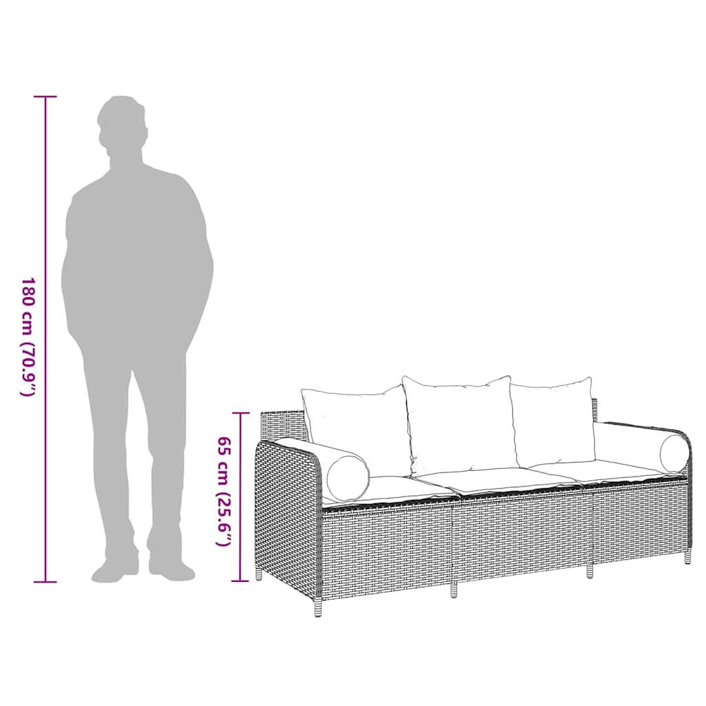 Canapea de grădină cu perne, 3 locuri, maro, poliratan GartenMobel Dekor