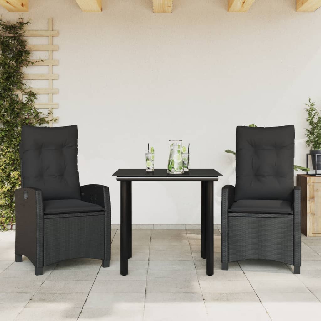 Set mobilier de grădină cu perne, 3 piese, negru, poliratan GartenMobel Dekor