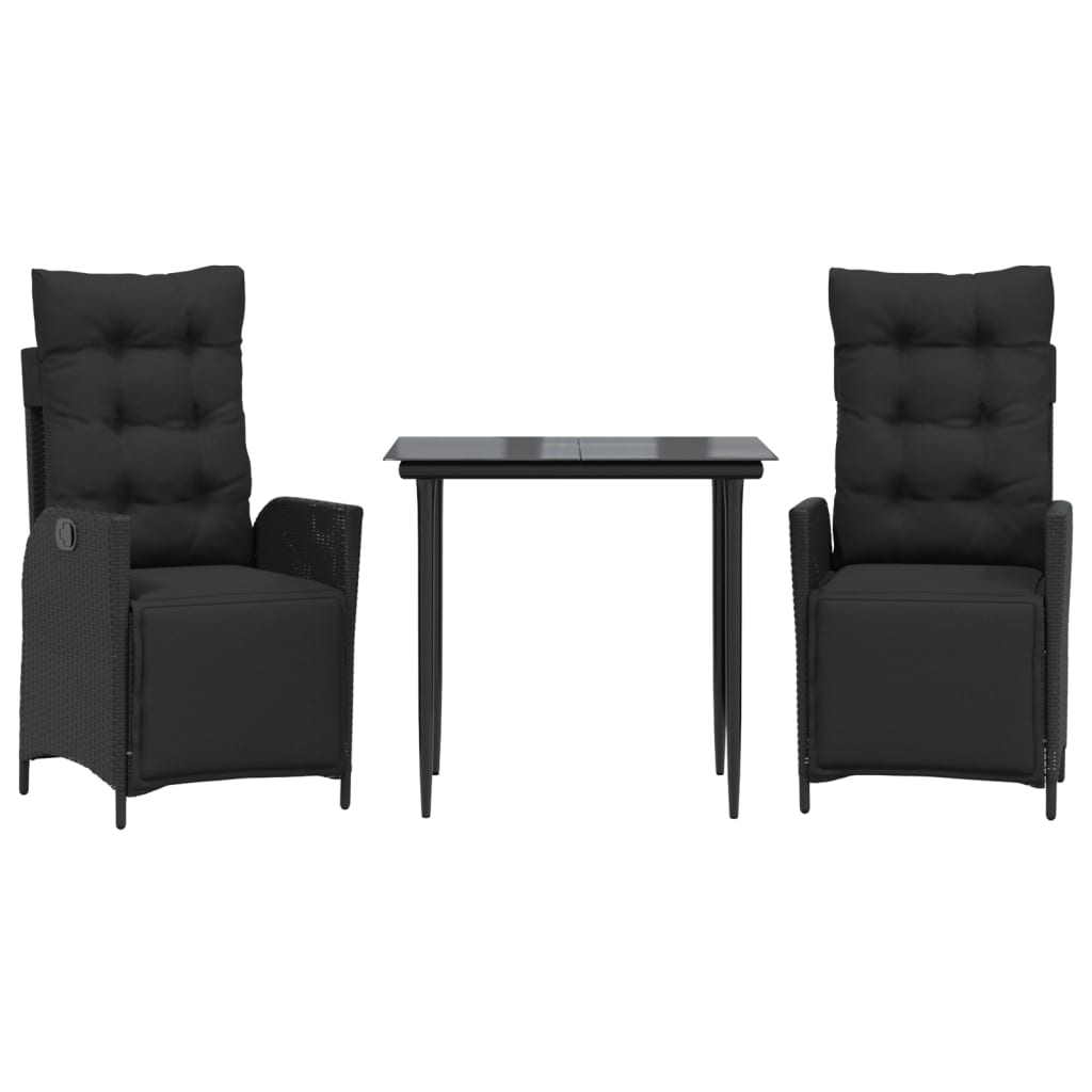 Set mobilier de grădină cu perne, 3 piese, negru, poliratan GartenMobel Dekor