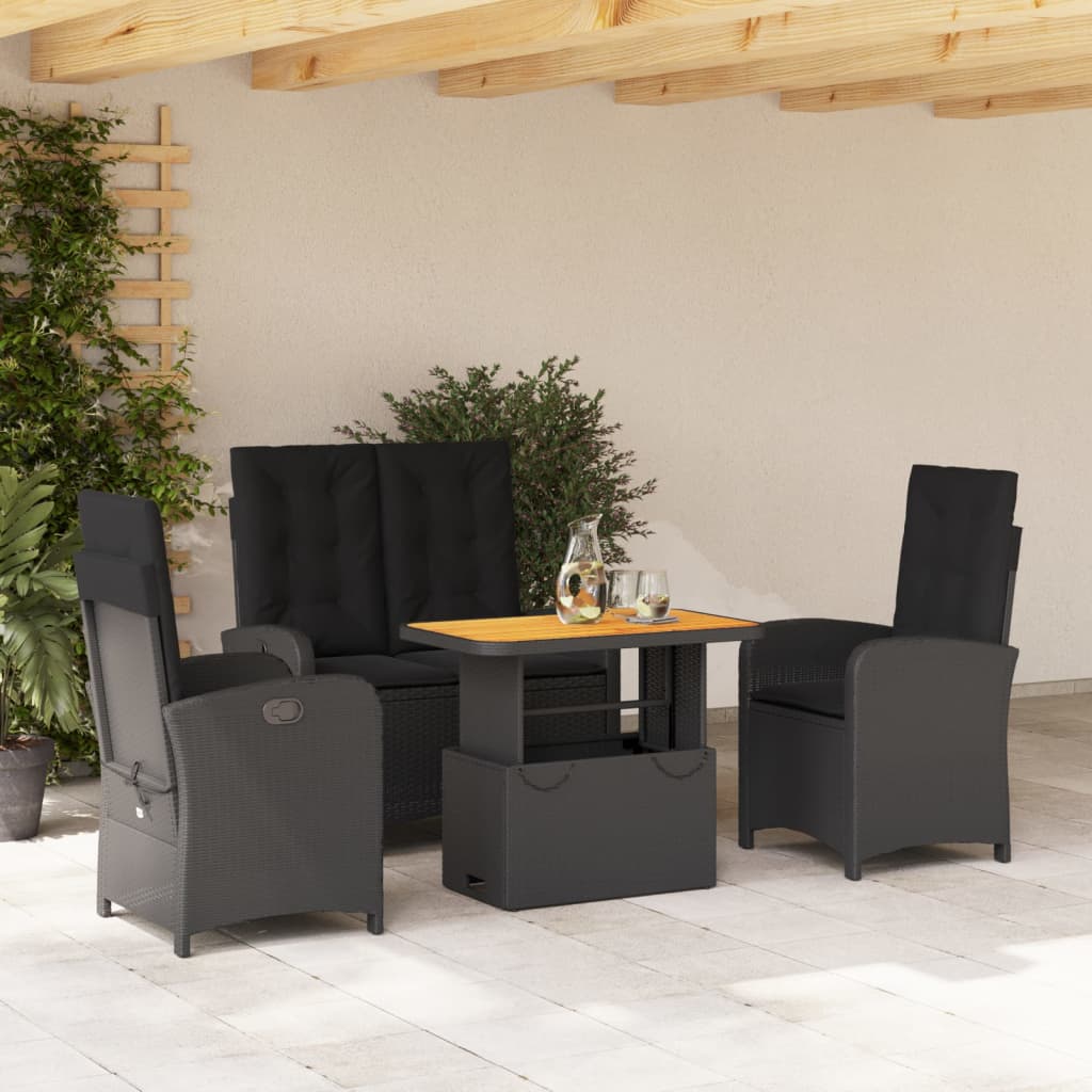 Set mobilier de grădină cu perne, 4 piese, negru, poliratan GartenMobel Dekor
