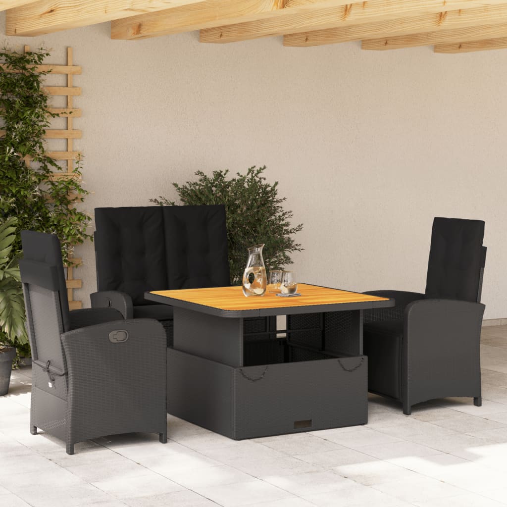 Set mobilier de grădină cu perne, 4 piese, negru, poliratan GartenMobel Dekor