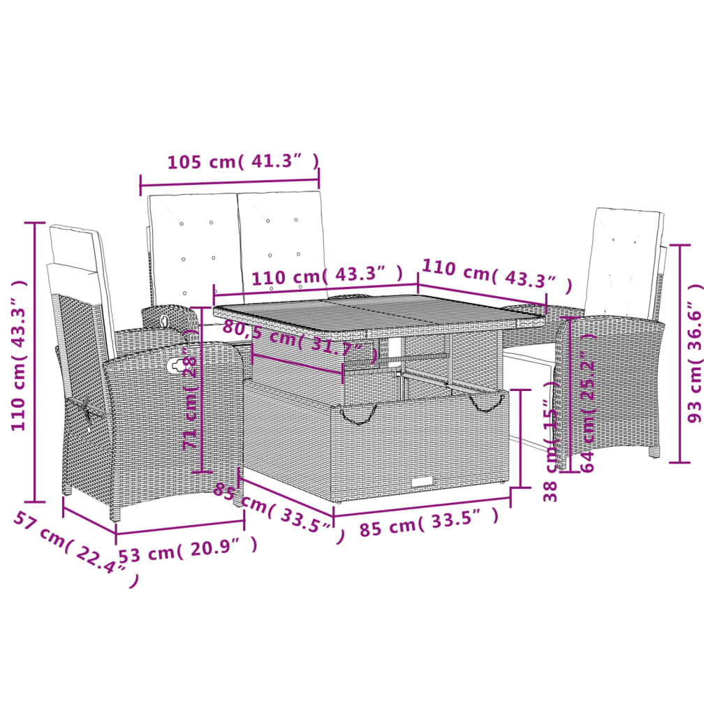Set mobilier de grădină cu perne, 4 piese, negru, poliratan GartenMobel Dekor