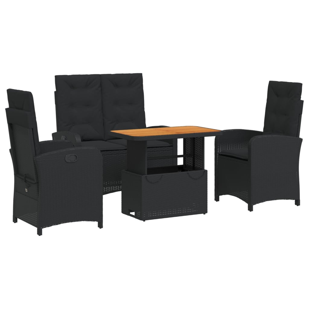Set mobilier de grădină cu perne, 4 piese, negru, poliratan GartenMobel Dekor