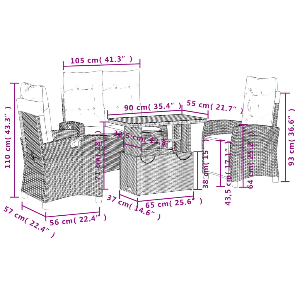 Set mobilier de grădină cu perne, 4 piese, negru, poliratan GartenMobel Dekor