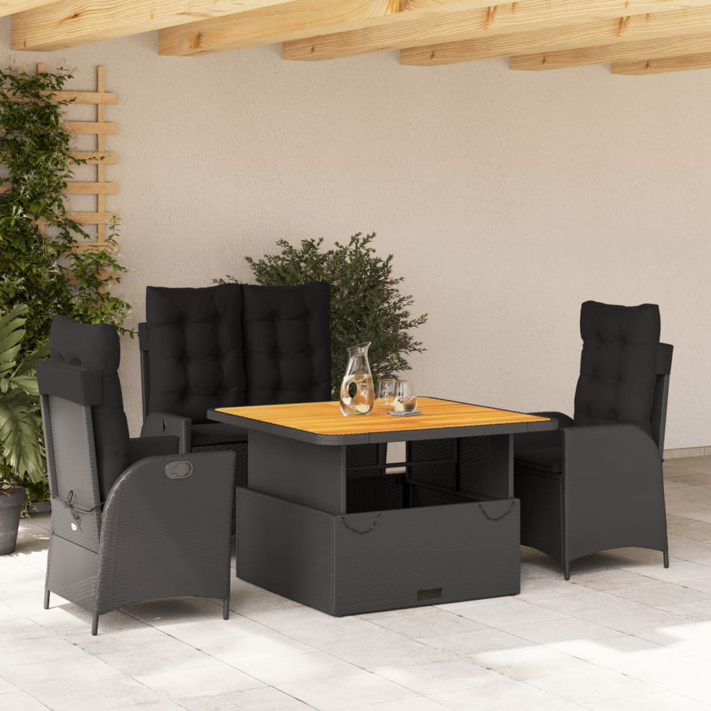 Set mobilier de grădină cu perne, 4 piese, negru, poliratan GartenMobel Dekor