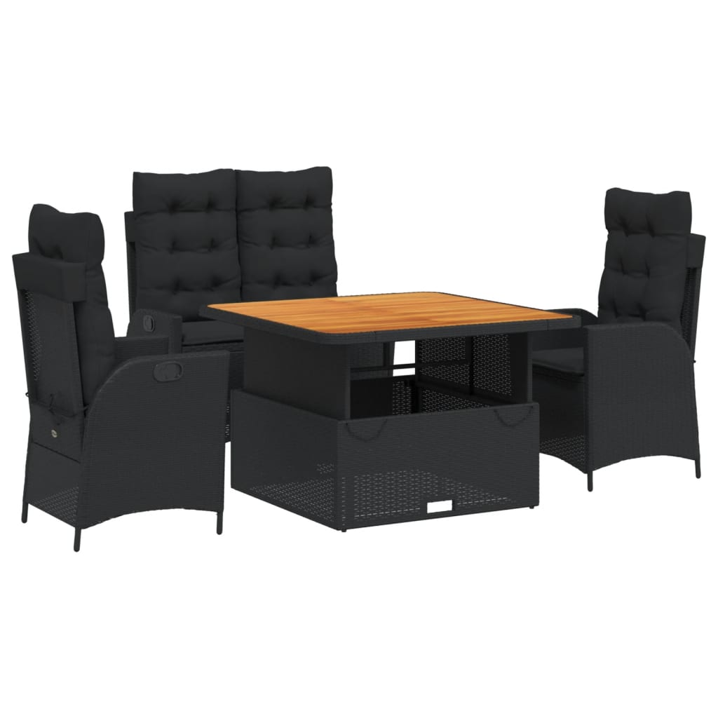 Set mobilier de grădină cu perne, 4 piese, negru, poliratan GartenMobel Dekor