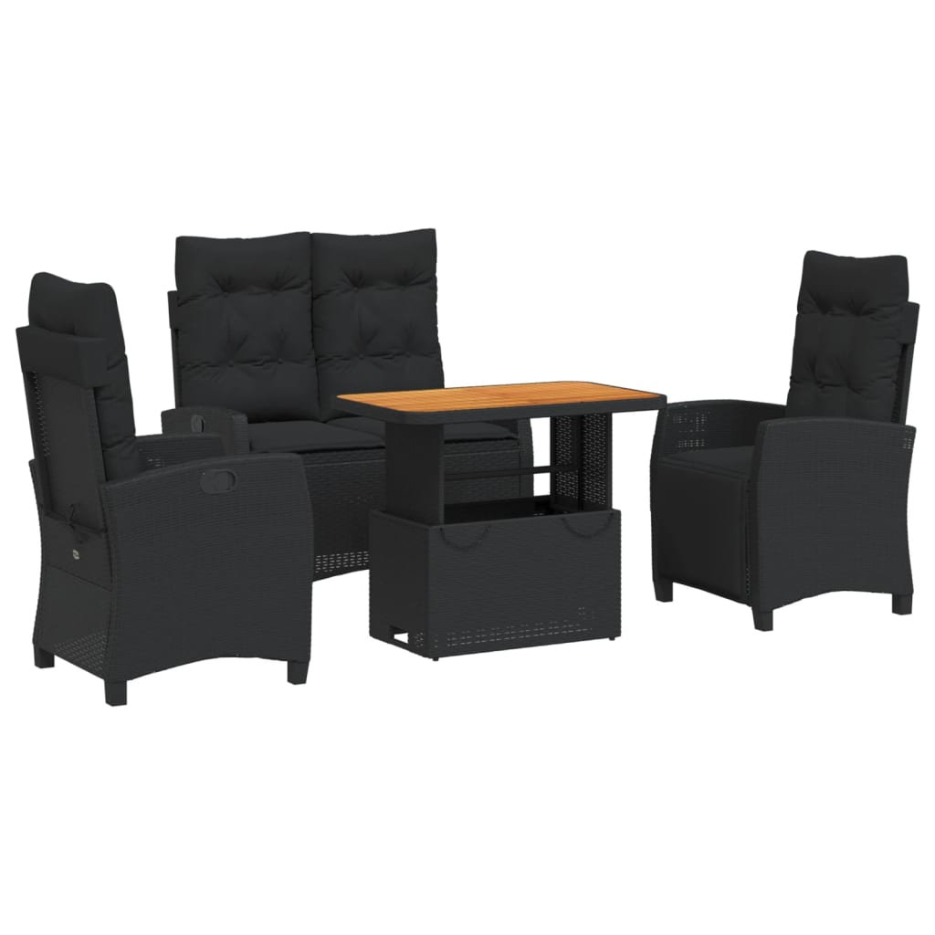 Set mobilier de grădină cu perne, 4 piese, negru, poliratan GartenMobel Dekor