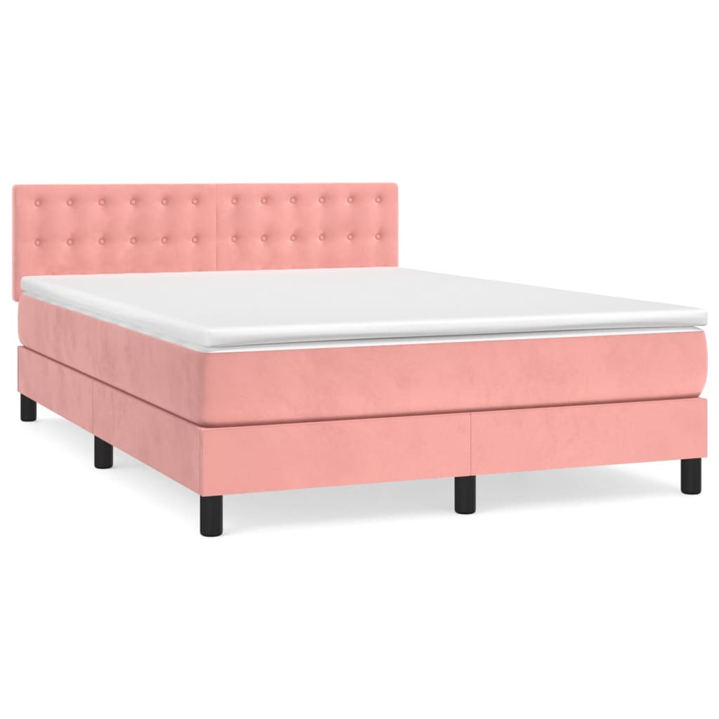 Pat box spring cu saltea, roz, 140x190 cm, catifea GartenMobel Dekor