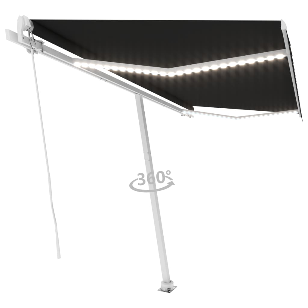 Copertină retractabilă manual cu LED, antracit, 400x350 cm GartenMobel Dekor